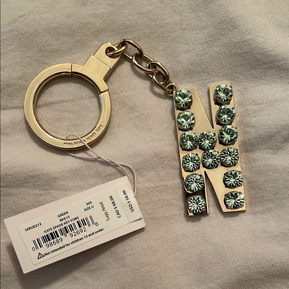 🔥 Kate Spade | Gold-Tone Keychain with Green Gem
